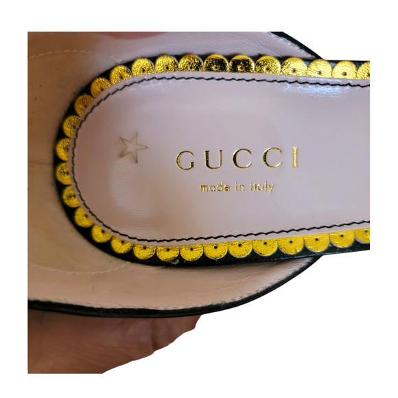 Gucci Bee Queen Margaret High Heels Sandals Bow Black Leather 8 38 New - Picture 10 of 12